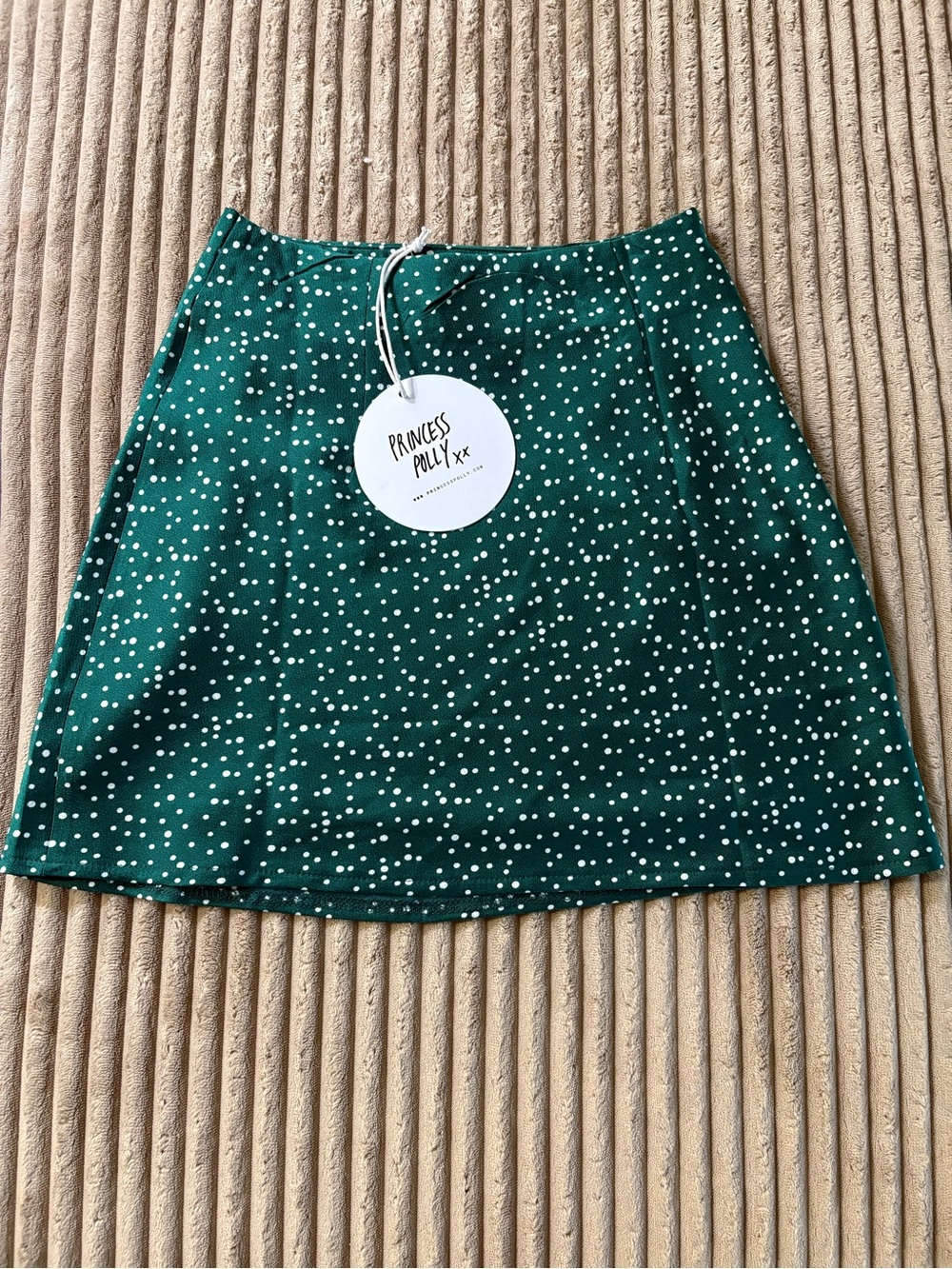 Princess Polly Green Polka Dot Satin Skirt